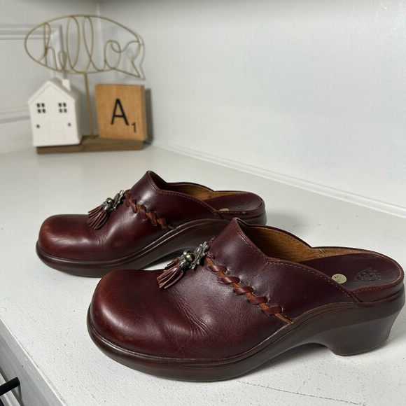 Ariat Shoes - Ariat Women’s 9.5 Brown Leather Clog Mules Western Tassel Slip-On Comfort Shoes